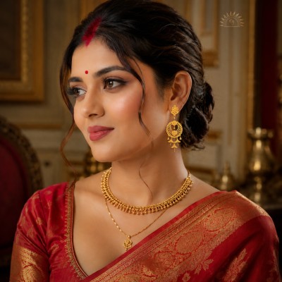 Traditional 22K Gold Floral Chandbali Earrings Traditional 22K Gold Floral Chandbali Earrings